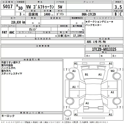 Volkswagen GOLF TOURAN  с аукциона в Японии