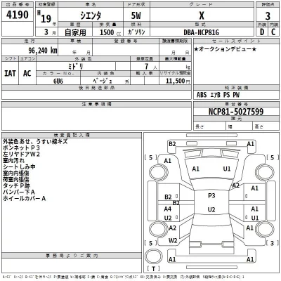 Toyota SIENTA  с аукциона в Японии