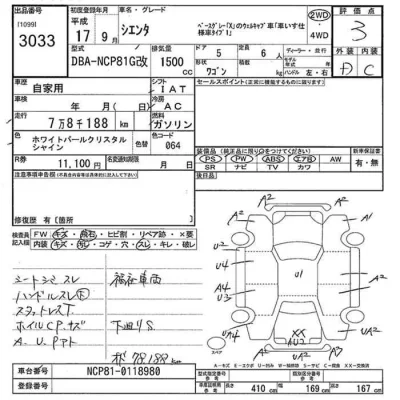 Toyota SIENTA  с аукциона в Японии