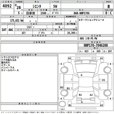 Toyota SIENTA  с аукциона в Японии