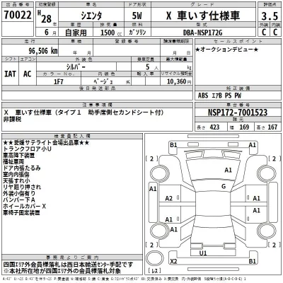 Toyota SIENTA  с аукциона в Японии
