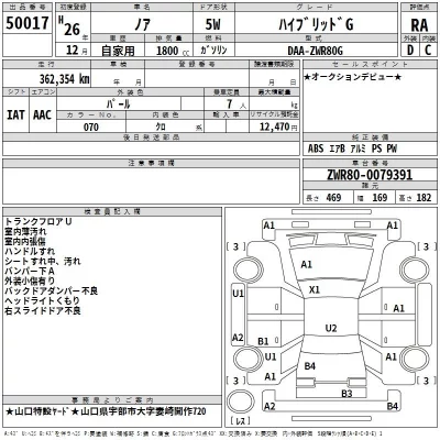 Toyota NOAH  с аукциона в Японии