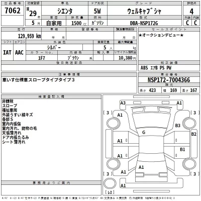 Toyota SIENTA  с аукциона в Японии