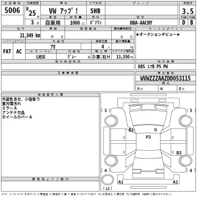 Volkswagen UP  с аукциона в Японии