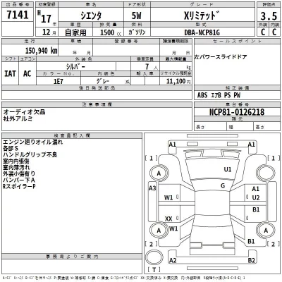 Toyota SIENTA  с аукциона в Японии