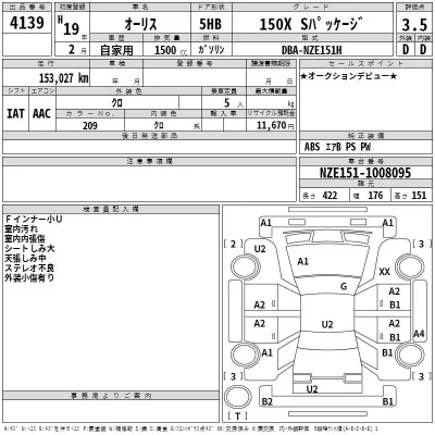 Toyota AURIS  с аукциона в Японии