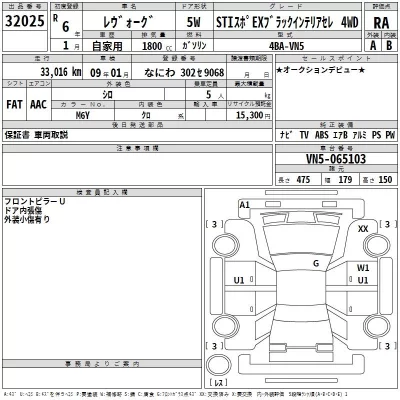 Subaru LEVORG  с аукциона в Японии