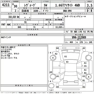 Subaru LEVORG  с аукциона в Японии
