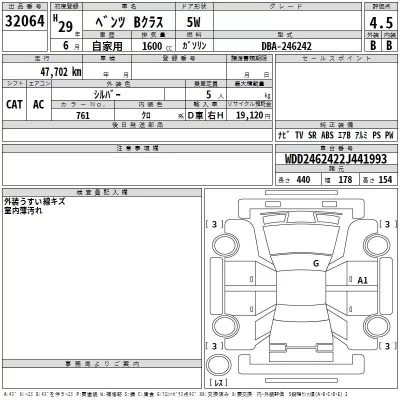 Mercedes-Benz B CLASS  с аукциона в Японии