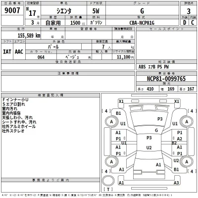Toyota SIENTA  с аукциона в Японии