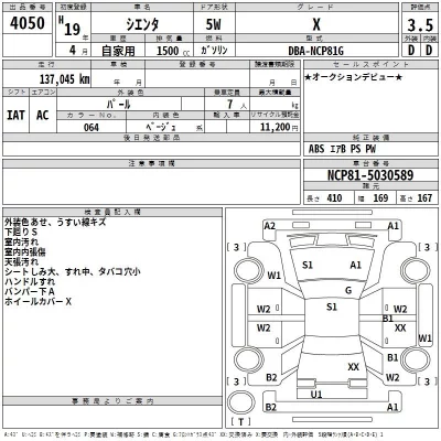 Toyota SIENTA  с аукциона в Японии