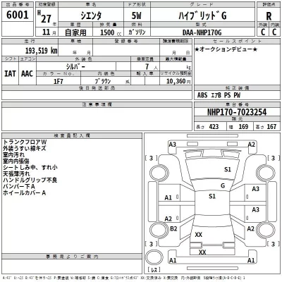 Toyota SIENTA  с аукциона в Японии