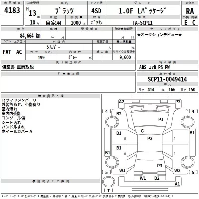 Toyota PLATZ  с аукциона в Японии