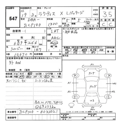 Toyota RACTIS  с аукциона в Японии