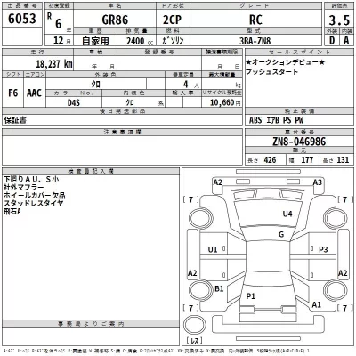 Toyota GT 86  с аукциона в Японии