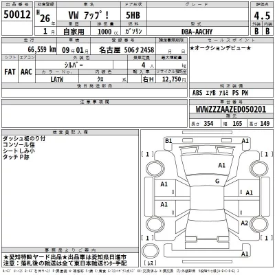 Volkswagen UP  с аукциона в Японии