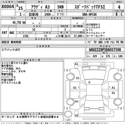 Audi A3  с аукциона в Японии