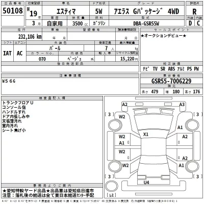Toyota ESTIMA  с аукциона в Японии