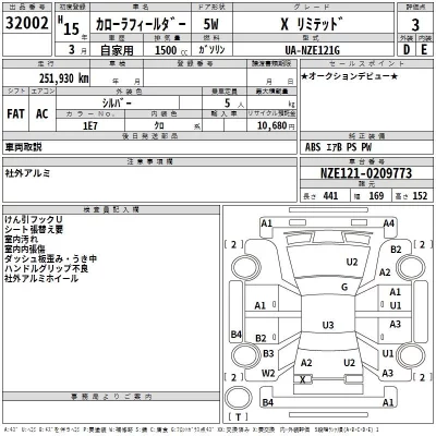 Toyota COROLLA FIELDER  с аукциона в Японии