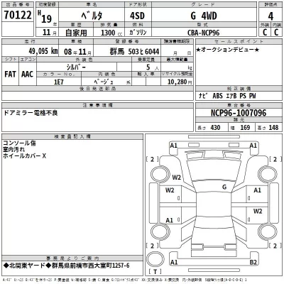 Toyota BELTA  с аукциона в Японии