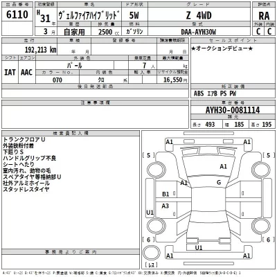 Toyota VELLFIRE  с аукциона в Японии