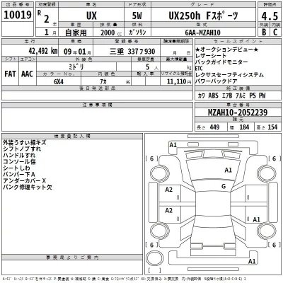Lexus UX  с аукциона в Японии