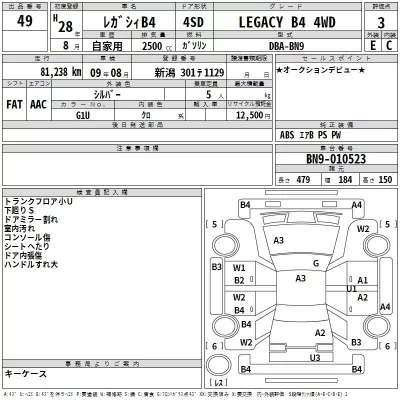 Subaru LEGACY B4  с аукциона в Японии