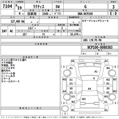 Toyota RACTIS  с аукциона в Японии