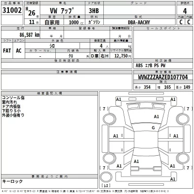 Volkswagen UP  с аукциона в Японии
