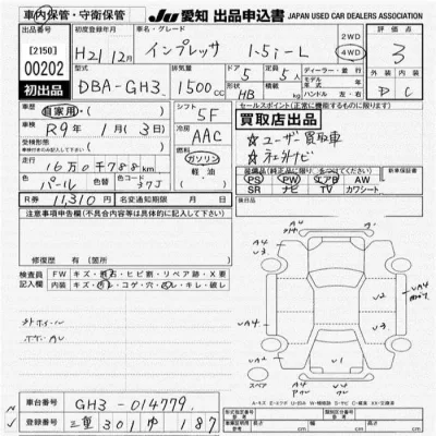 Subaru IMPREZA  с аукциона в Японии
