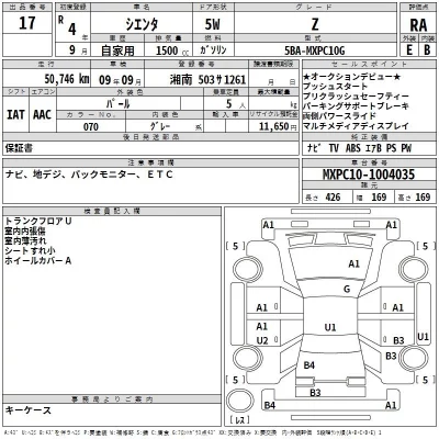 Toyota SIENTA  с аукциона в Японии