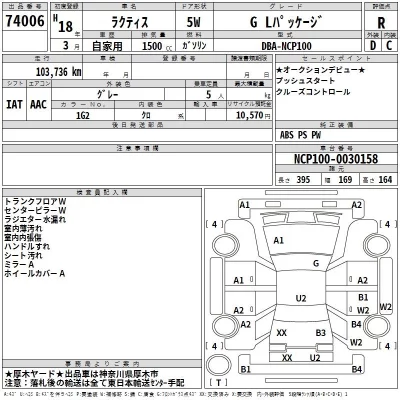 Toyota RACTIS  с аукциона в Японии