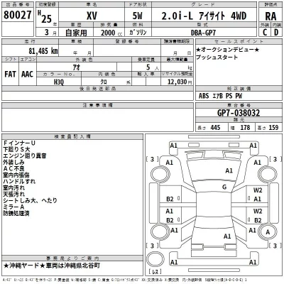 Subaru XV  с аукциона в Японии