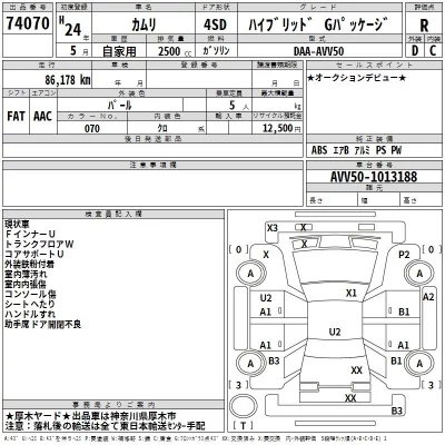 Toyota CAMRY  с аукциона в Японии