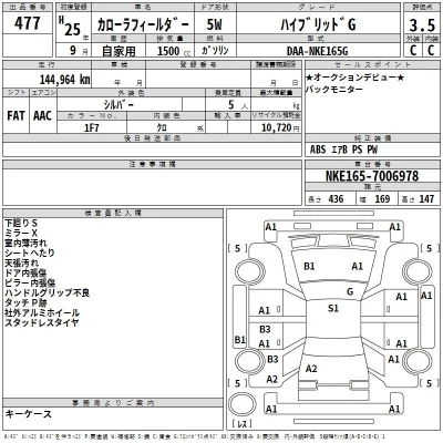 Toyota COROLLA FIELDER  с аукциона в Японии