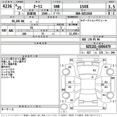 Toyota AURIS  с аукциона в Японии