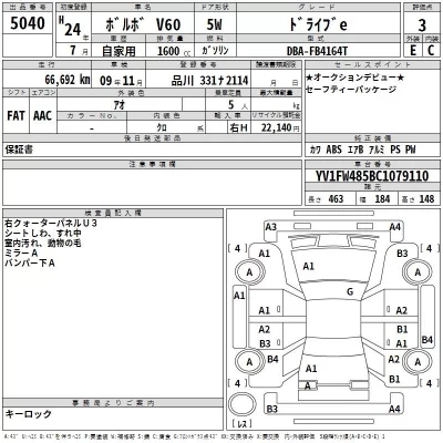 Volvo V60  с аукциона в Японии