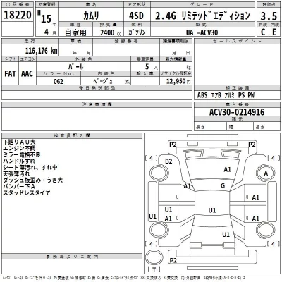 Toyota CAMRY  с аукциона в Японии
