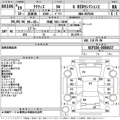 Toyota RACTIS  с аукциона в Японии