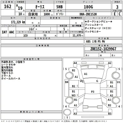 Toyota AURIS  с аукциона в Японии