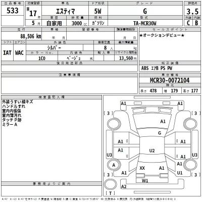 Toyota ESTIMA  с аукциона в Японии