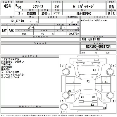 Toyota RACTIS  с аукциона в Японии
