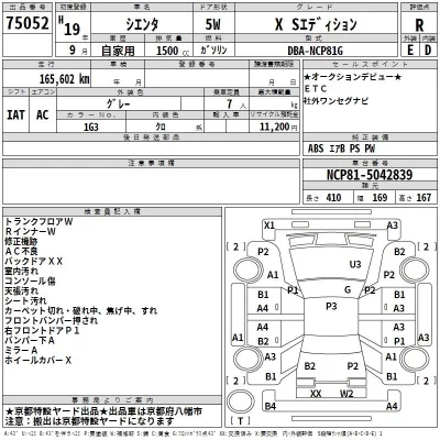 Toyota SIENTA  с аукциона в Японии