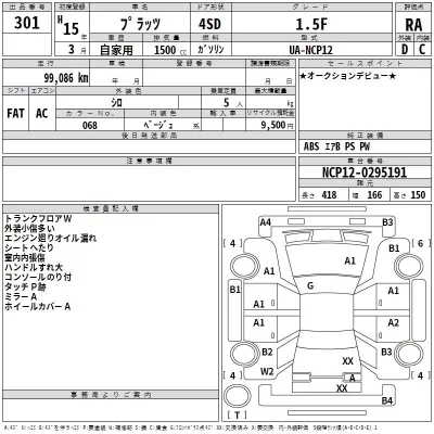 Toyota PLATZ  с аукциона в Японии