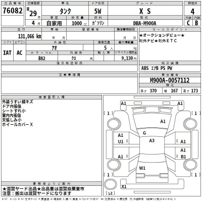 Toyota TANK  с аукциона в Японии