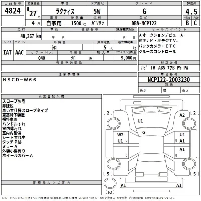 Toyota RACTIS  с аукциона в Японии