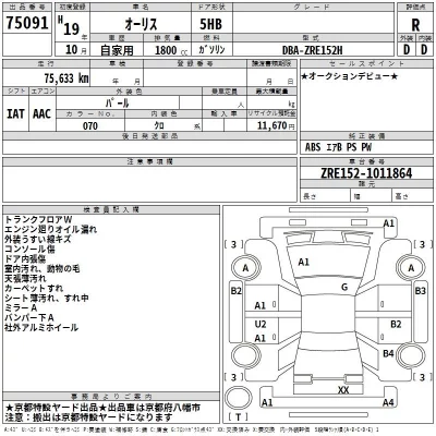 Toyota AURIS  с аукциона в Японии