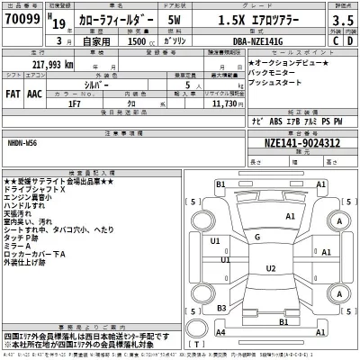 Toyota COROLLA FIELDER  с аукциона в Японии