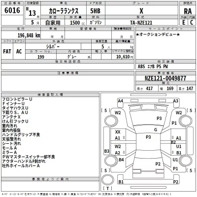 Toyota COROLLA RUNX  с аукциона в Японии