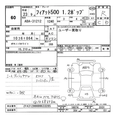 Fiat 500  с аукциона в Японии